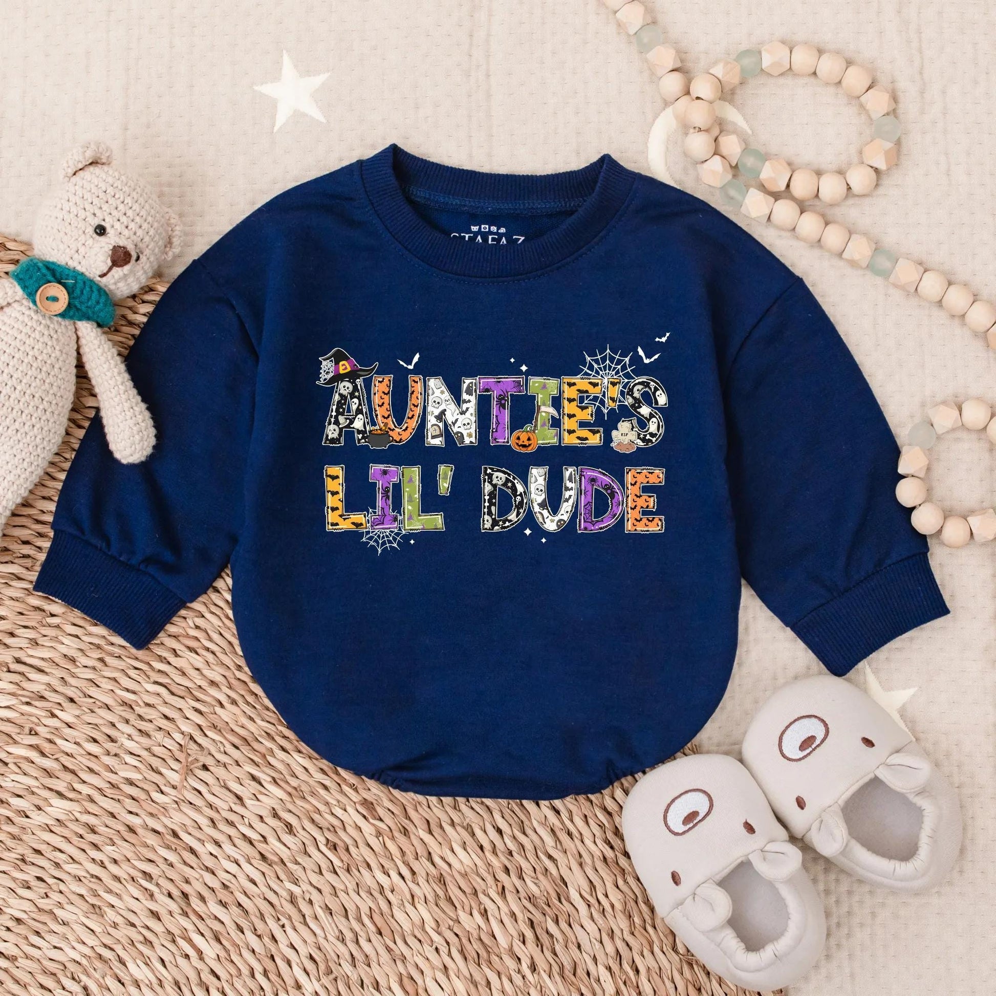 Personalized Auntie & Lil' Dude Matching Halloween Sweatshirts Fun Festive Spooky Family Fall Outfit Set with Playful Pumpkin Ghost Designs