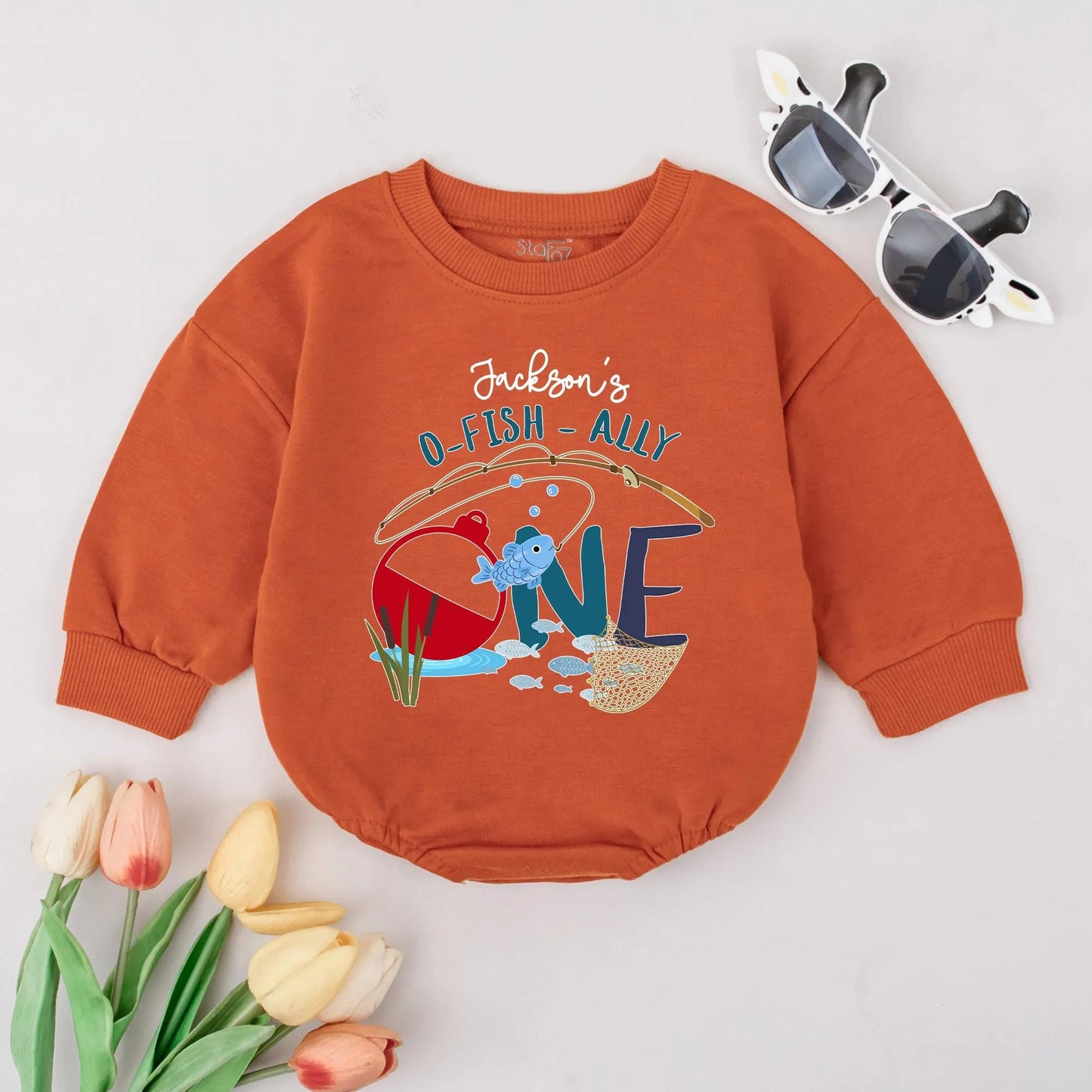 Personalized O-Fish-Ally One Romper, Long Sleeve Ocean Birthday Outfit, Custom Baby Name, Adorable Fish Design, Cute Infant Clothes, Baby Shower Gift 138 chars