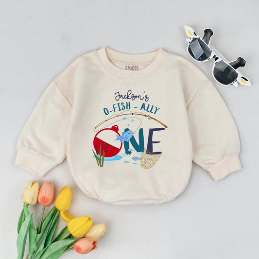 Personalized O-Fish-Ally One Romper, Long Sleeve Ocean Birthday Outfit, Custom Baby Name, Adorable Fish Design, Cute Infant Clothes, Baby Shower Gift 138 chars