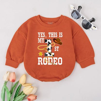 1st Rodeo Baby Boy Romper: Cowboy Birthday Outfit with Cow Print '1' & Lasso Design | Western Theme Bodysuit, First Birthday Gift