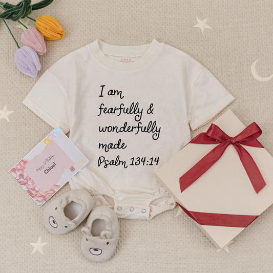 I Am Fearfully & Wonderfully Made Baby Romper, Psalm 139:14 Christian Babysuit, Religious Baby Boy Girl Clothes, Gift