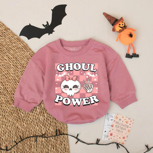 Ghoul Power Halloween Baby Romper, Cute Retro Pink Skull Outfit for Baby Girl, Spooky Season Fall Clothes, Comfy Infant Bodysuit, Fun Gift 137 chars