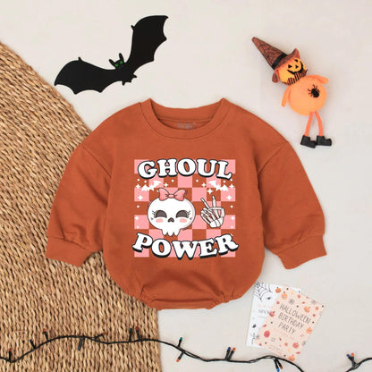Ghoul Power Halloween Baby Romper, Cute Retro Pink Skull Outfit for Baby Girl, Spooky Season Fall Clothes, Comfy Infant Bodysuit, Fun Gift 137 chars