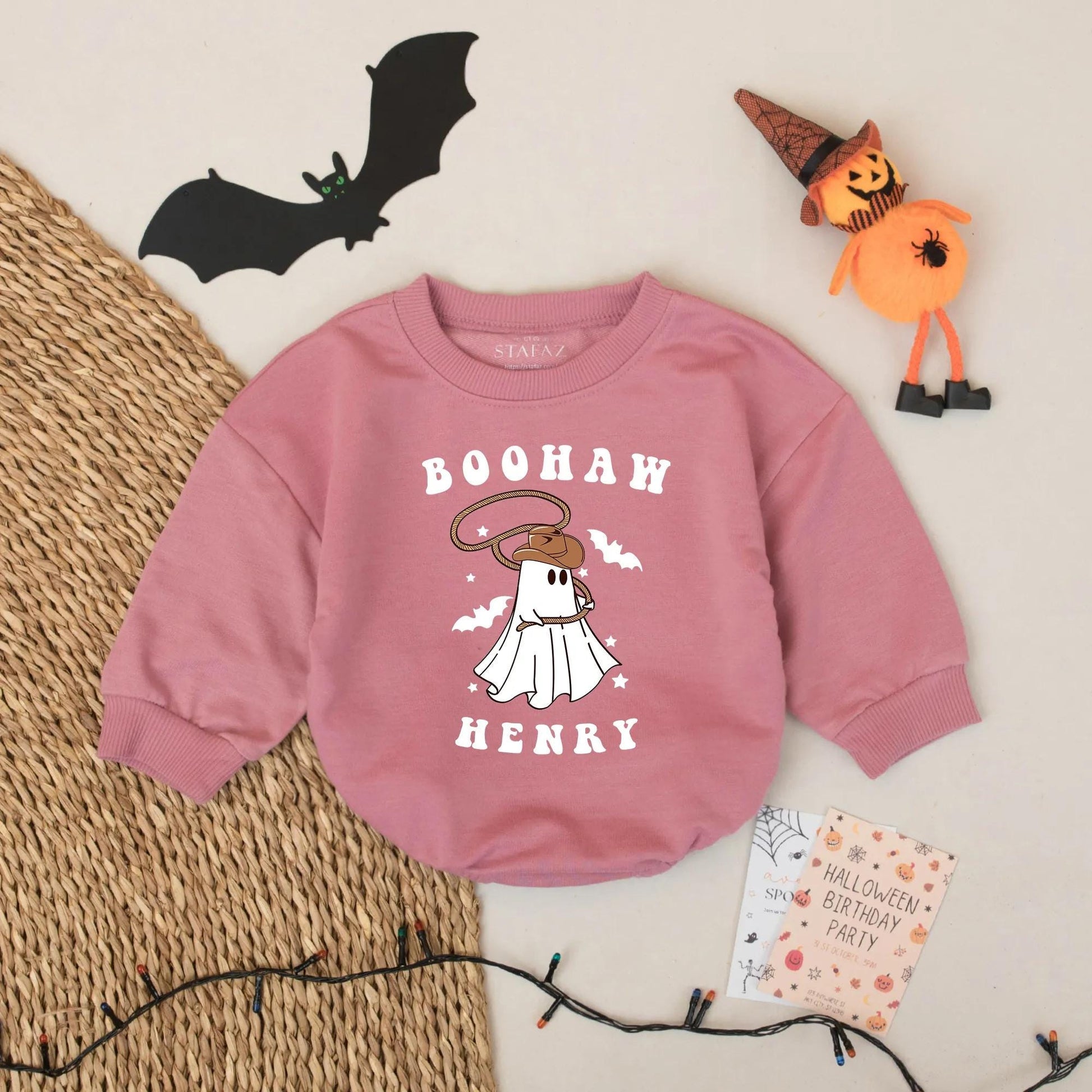 BooHaw Cowboy Ghost Baby Romper Halloween Outfit Boy Girl, Western Fall Costume Infant, Henry Design, Cute Spooky Baby Clothes