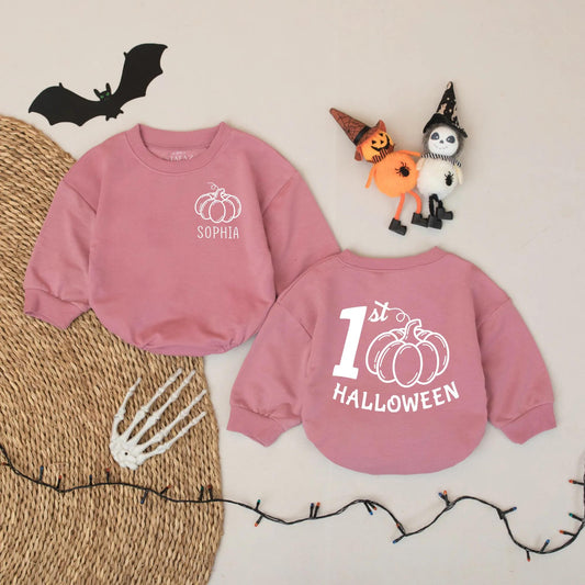 Personalized 1st Halloween Baby Romper: Custom Pumpkin Fall Outfit for Baby Girl or Boy - First Halloween Bodysuit Gift