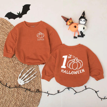Personalized 1st Halloween Baby Romper: Custom Pumpkin Fall Outfit for Baby Girl or Boy - First Halloween Bodysuit Gift