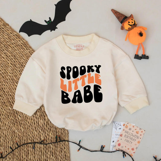 Spooky Little Babe Halloween Romper - Retro Baby Outfit for Fall - Cute Halloween Bodysuit, Bubbly Font, Spooky Season Baby Boy or Girl Clothes 138