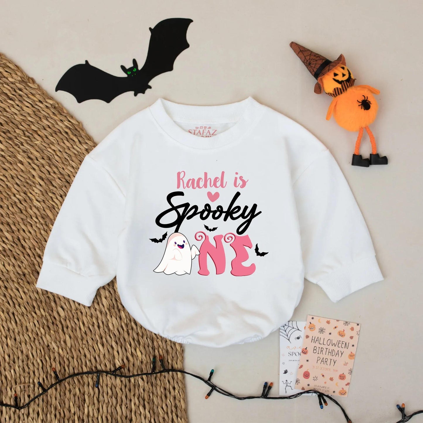 Rachel is Spooky One Halloween Birthday Romper for Girls Cute Ghost Custom Name Outfit