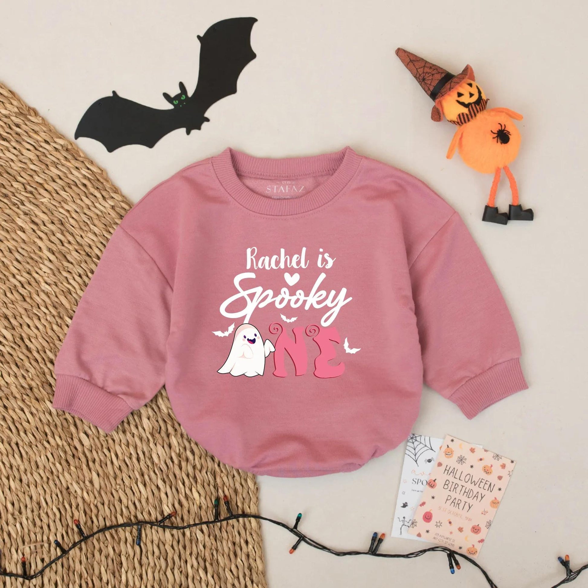 Rachel is Spooky One Halloween Birthday Romper for Girls Cute Ghost Custom Name Outfit