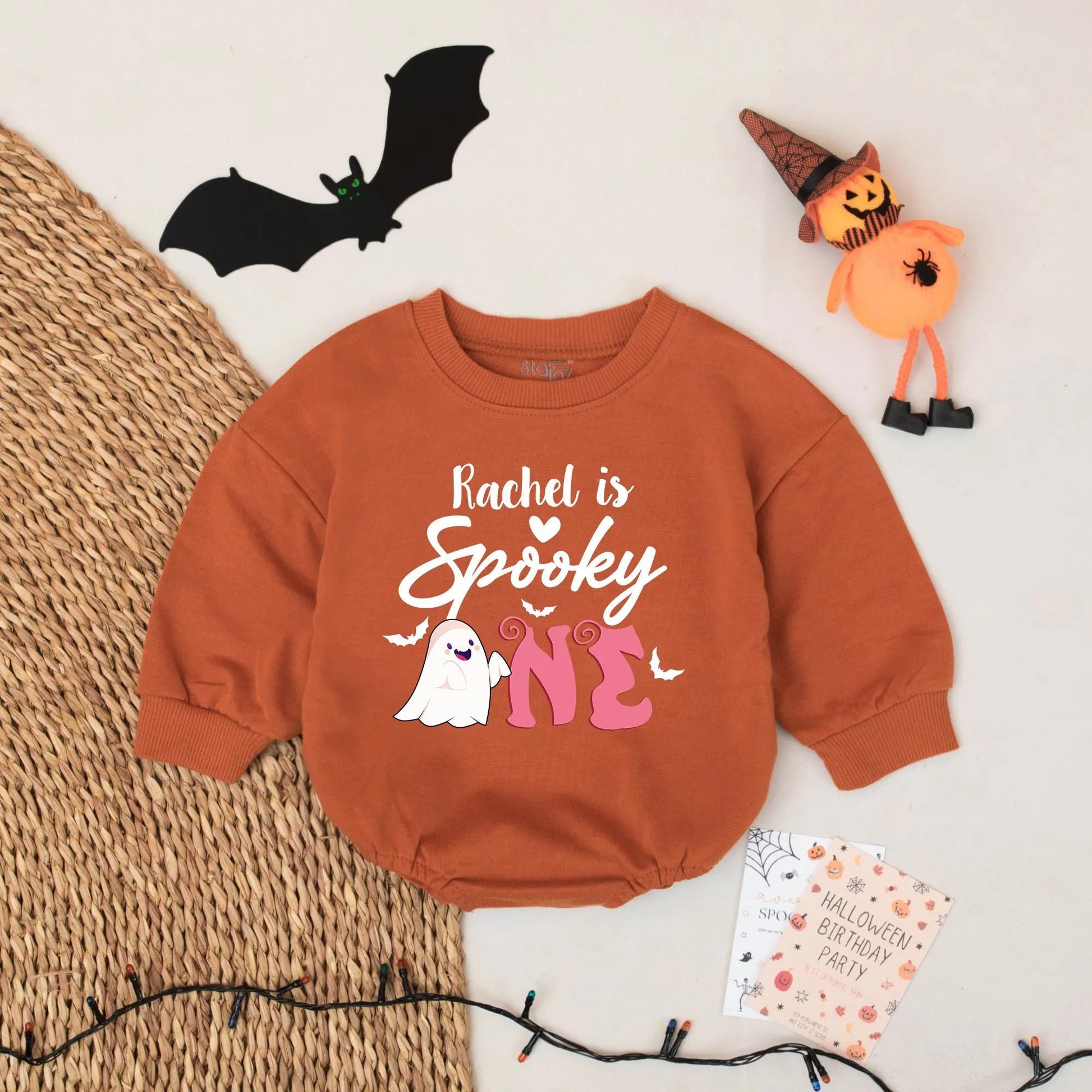Rachel is Spooky One Halloween Birthday Romper for Girls Cute Ghost Custom Name Outfit