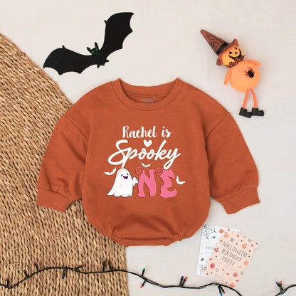 Rachel is Spooky One Halloween Birthday Romper for Girls Cute Ghost Custom Name Outfit