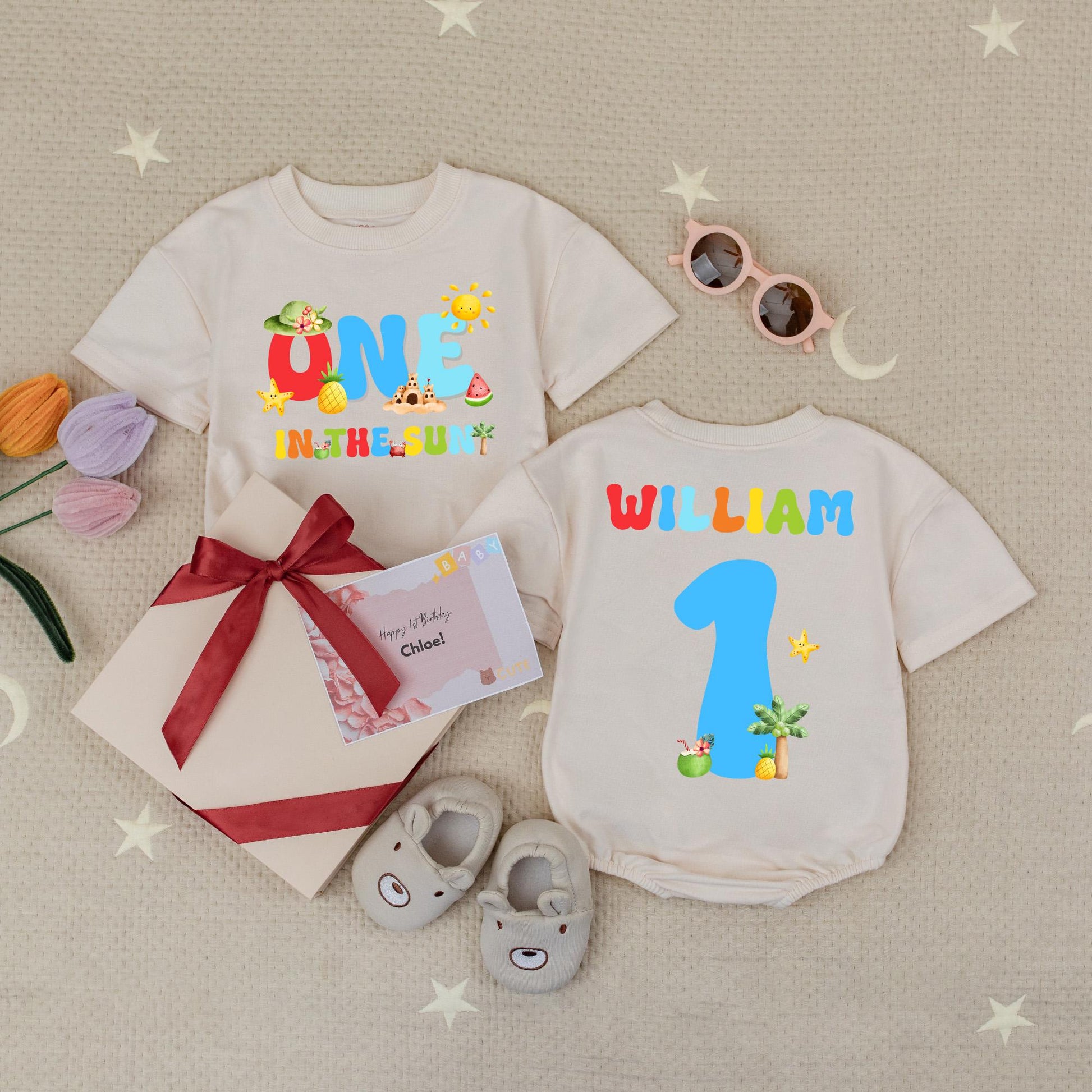 One In The Sun Bright Birthday Baby Romper Pool Beach 1st Boys Birthday Bubble Romper Summer First Birthday Outfit Sun Celebration