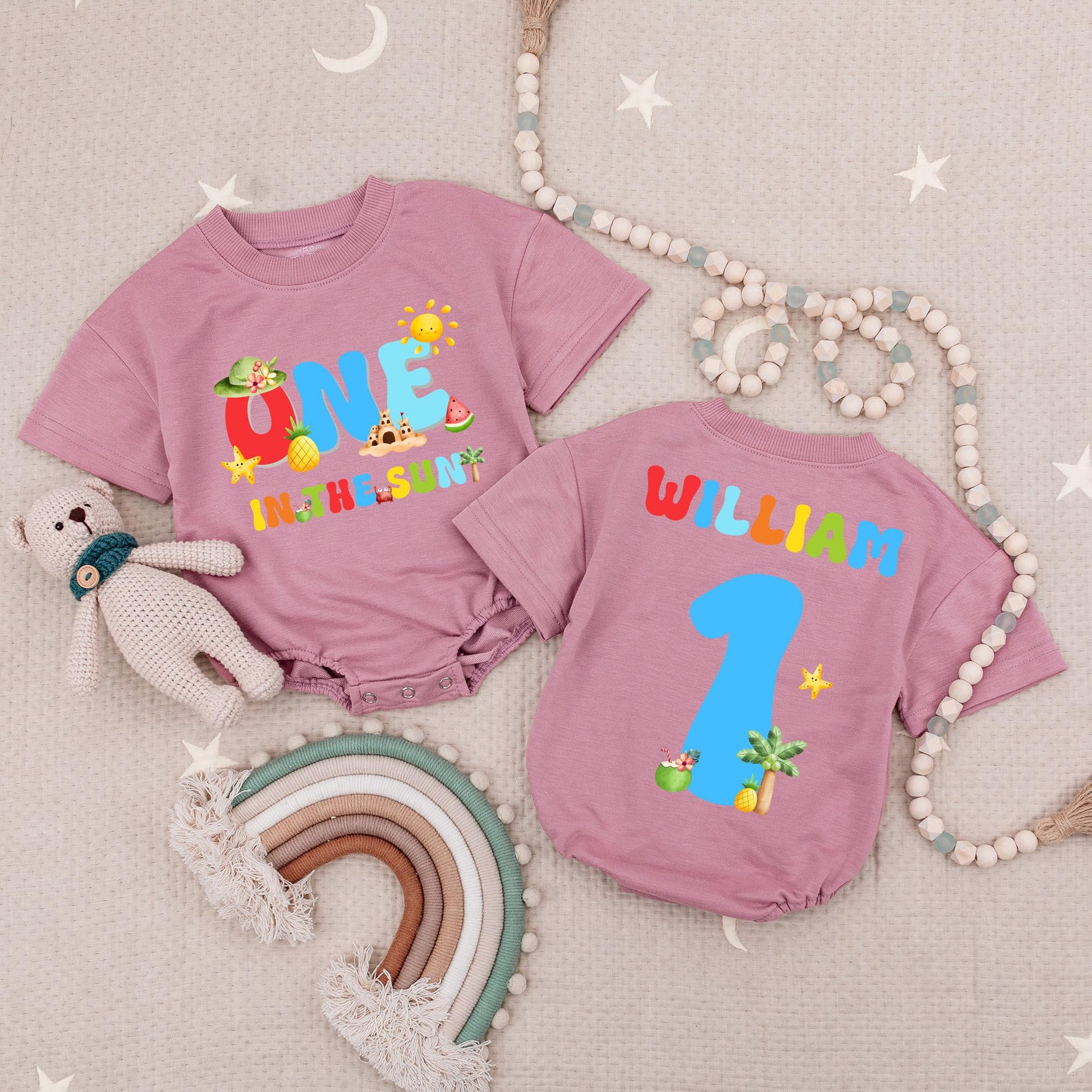 One In The Sun Bright Birthday Baby Romper Pool Beach 1st Boys Birthday Bubble Romper Summer First Birthday Outfit Sun Celebration