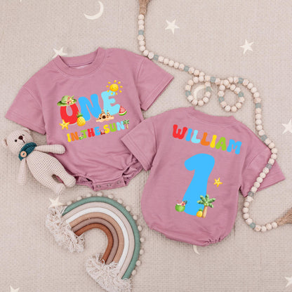 One In The Sun Bright Birthday Baby Romper Pool Beach 1st Boys Birthday Bubble Romper Summer First Birthday Outfit Sun Celebration