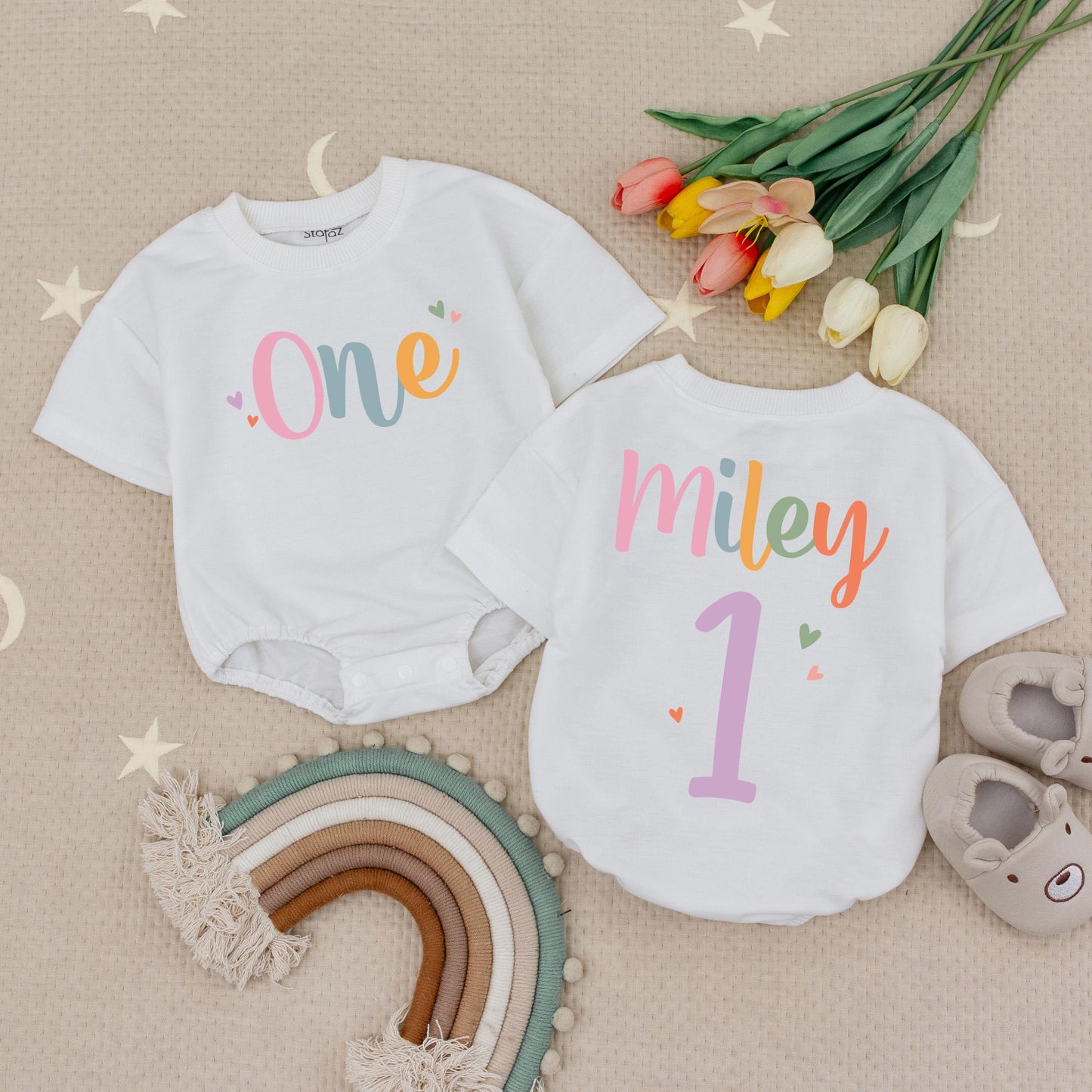 Custom Name First Birthday Bodysuit Baby Girl Outfit Adorable Celebration Outfit Little One First Birthday