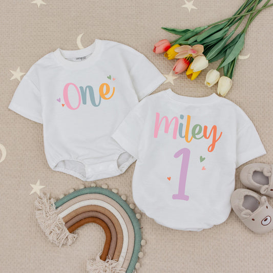 Custom Name First Birthday Bodysuit Baby Girl Outfit Adorable Celebration Outfit Little One First Birthday