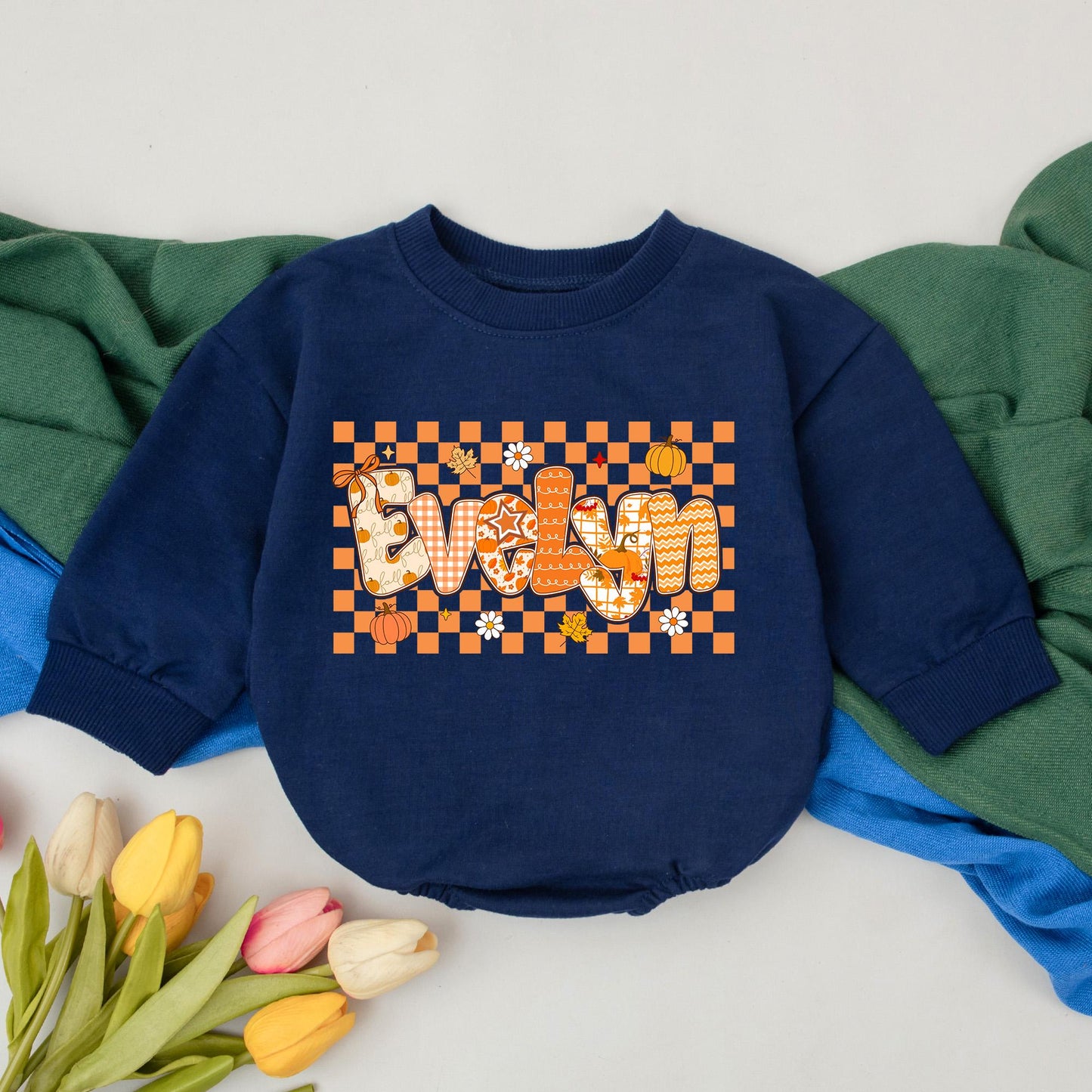 Personalized Baby Girl Thanksgiving Romper, Fall Name Outfit, Pumpkin Patch Gift, Retro Design, Custom Name Bodysuit, Baby Shower Gift