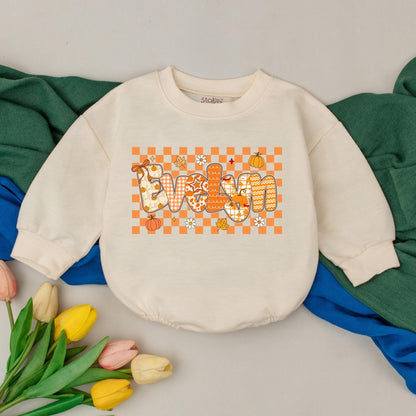Personalized Baby Girl Thanksgiving Romper, Fall Name Outfit, Pumpkin Patch Gift, Retro Design, Custom Name Bodysuit, Baby Shower Gift