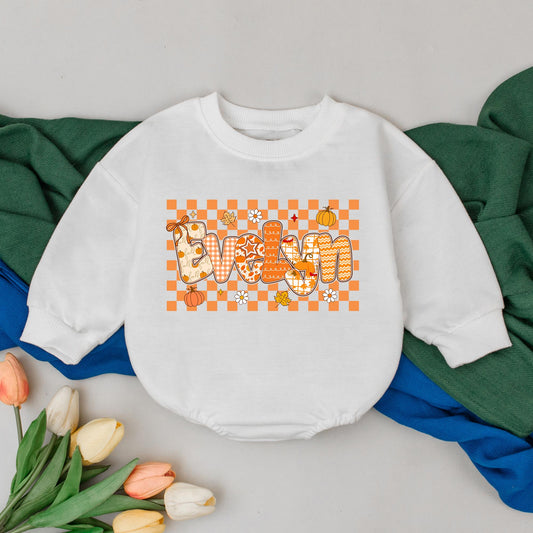 Personalized Baby Girl Thanksgiving Romper, Fall Name Outfit, Pumpkin Patch Gift, Retro Design, Custom Name Bodysuit, Baby Shower Gift
