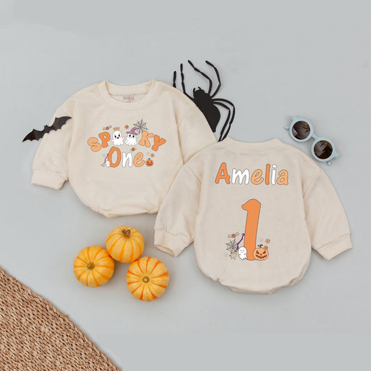 Personalized Spooky One Baby Romper, My First Halloween Outfit, Ghost Face Tee, One Spooky Dude Bodysuit, Fall Baby Clothes