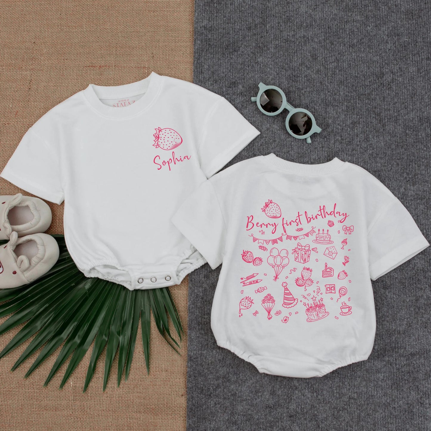 Custom Berry First Birthday Bubble Romper for Adorable Baby Girl, Sweet Strawberry Theme Cake Smash Outfit One Year Old Gift