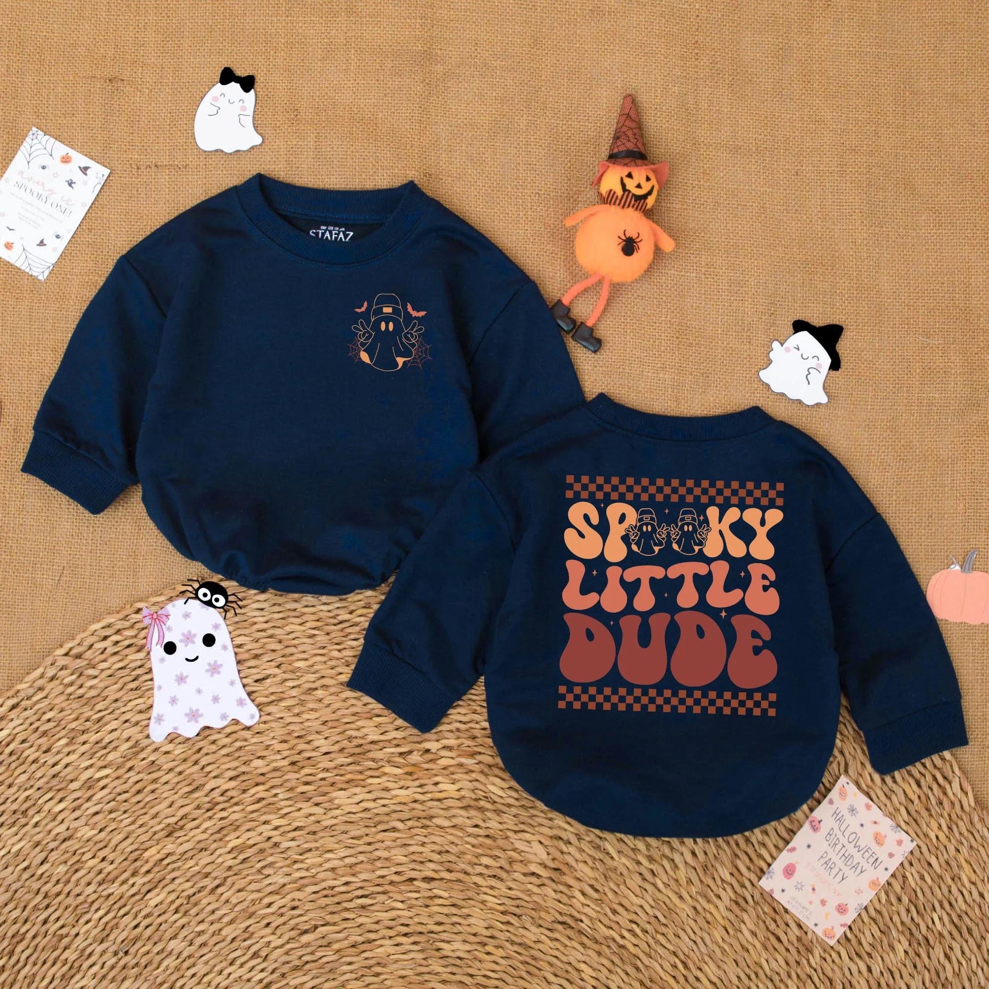 Cute Spooky Little Dude Baby Boy Halloween Romper Ghost Bodysuit perfect first outfit infant costume for retro fall soft comfortable fun