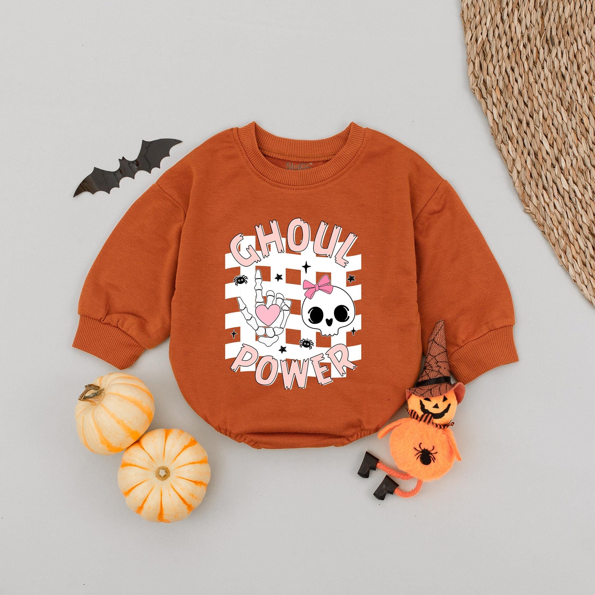 Pink Ghoul Power Halloween Baby Romper cute skull and spider design soft cotton funny infant girl outfit fall first birthday gift