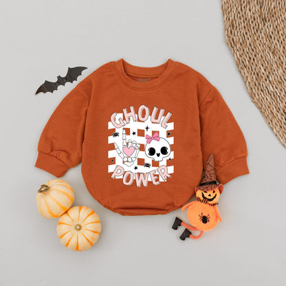 Pink Ghoul Power Halloween Baby Romper cute skull and spider design soft cotton funny infant girl outfit fall first birthday gift