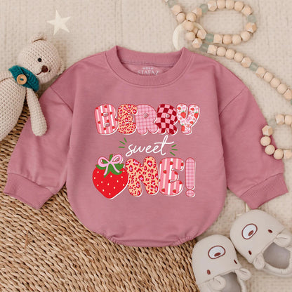 Berry Sweet One Birthday Bubble Romper Baby Girl Personalized Strawberry Cake Smash Outfit First Birthday Gift