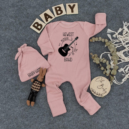 Personalized Newest Band Member Baby Bodysuit Custom Name on Hat for Newborns and Baby Showers a Perfect Announcement Outfit