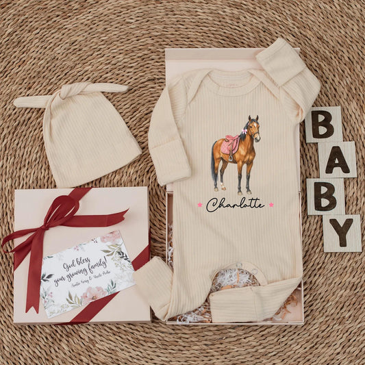 Personalized Horse Baby Girl Bodysuit Cute Pink Western Romper for Newborn Western Baby Girl Clothes Horse Lover Shower Gift