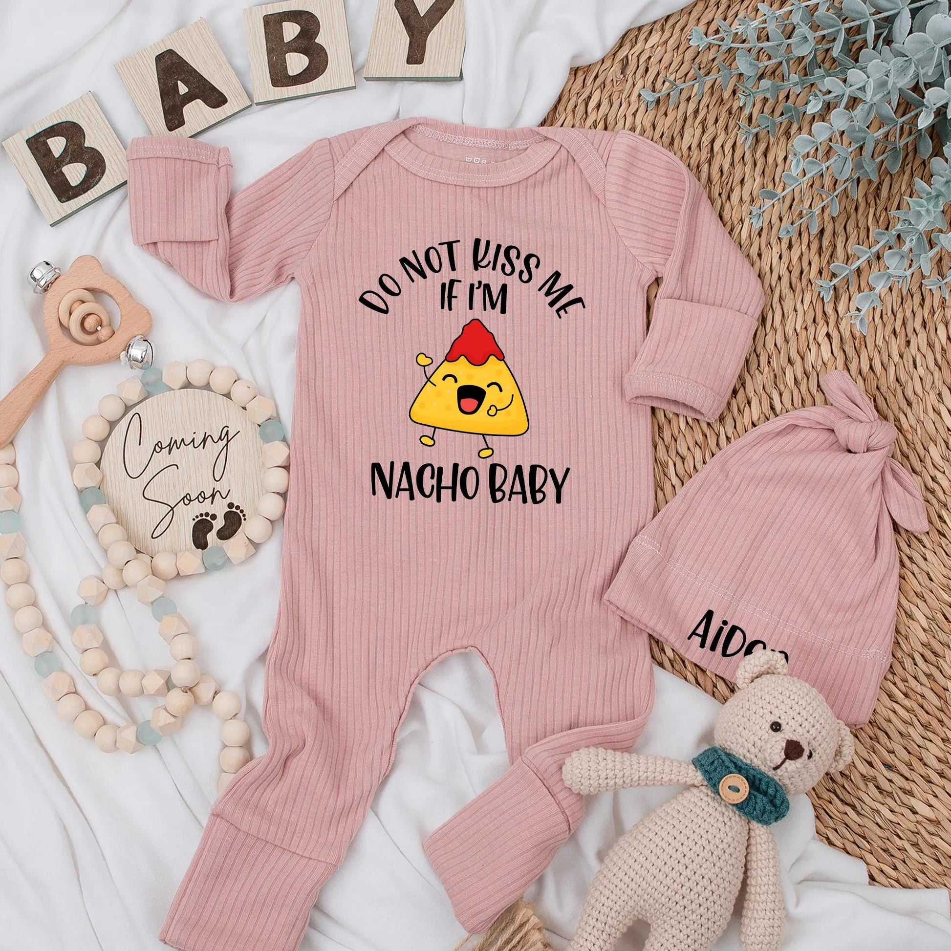 Do Not Kiss Me If I'm Nacho Baby Bodysuit Fun Mexican Food Outfit Custom Newborn Gift Idea