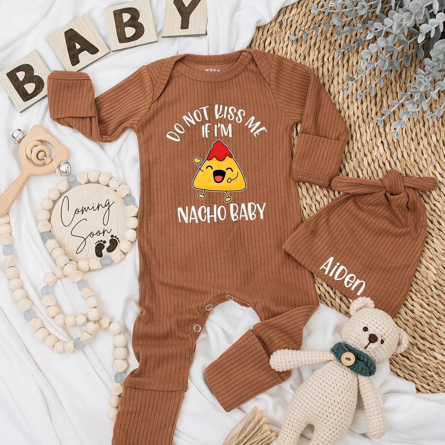 Do Not Kiss Me If I'm Nacho Baby Bodysuit Fun Mexican Food Outfit Custom Newborn Gift Idea