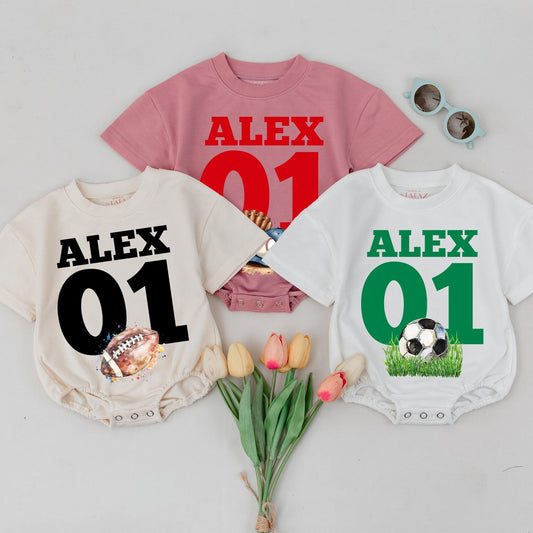 ALEX 01 Sport Romper Baby Bodysuit, Football Soccer Baseball Outfit, Custom Name Gameday Clothes, Personalized Baby Boy Girl Clothes 137