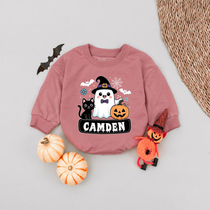 Camden Cute Ghost Halloween Baby Romper Friendly Witch Hat Black Cat Jack-o'-lantern Spooky Season Gift for Infant Boys