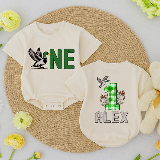 Custom Mallard Duck ONE Birthday Romper for Boys & Girls Duckling Outfits Toddler Animal Clothes Hunting Theme