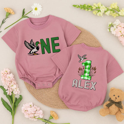 Custom Mallard Duck ONE Birthday Romper for Boys & Girls Duckling Outfits Toddler Animal Clothes Hunting Theme
