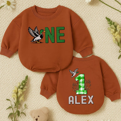 Custom Mallard Duck ONE Birthday Romper for Boys & Girls Duckling Outfits Toddler Animal Clothes Hunting Theme