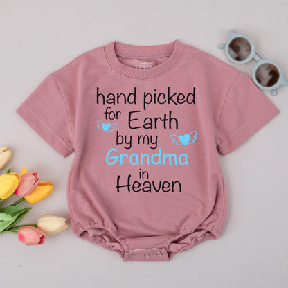 Hand Picked for Earth Baby Romper Newborn Bodysuit Grandma in Heaven Gift Sweet Blue Heart Wing Design