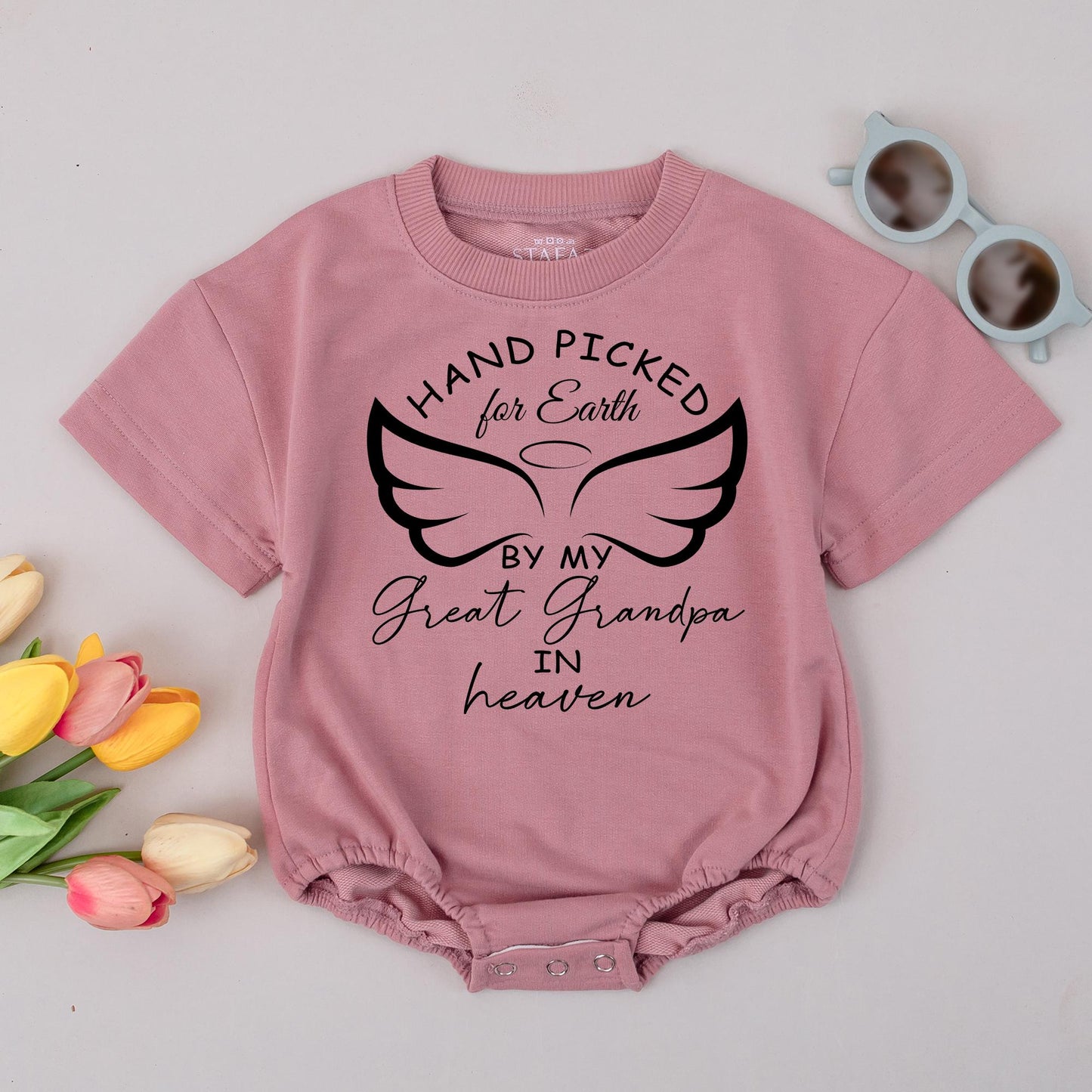 Baby Bodysuit Hand picked for Earth by Great Grandpa in Heaven Angel Wings Baby Clothes Newborn Romper Shower Gift