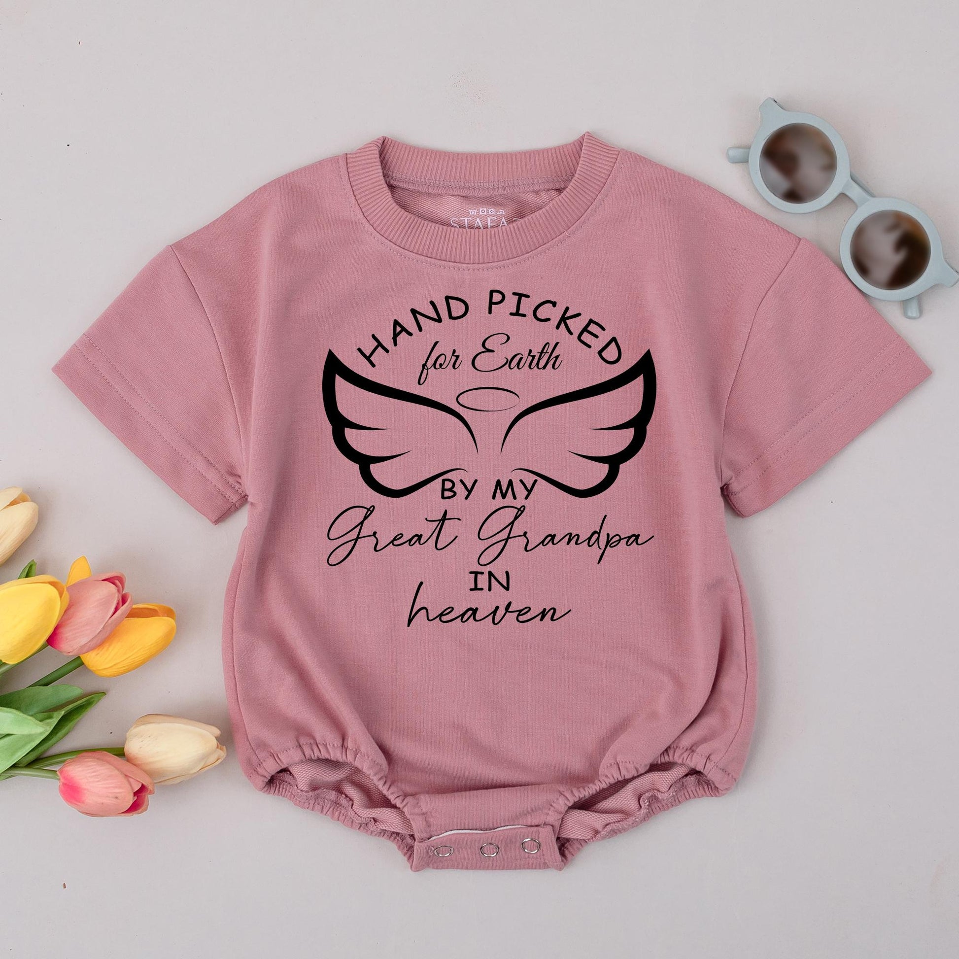 Baby Bodysuit Hand picked for Earth by Great Grandpa in Heaven Angel Wings Baby Clothes Newborn Romper Shower Gift