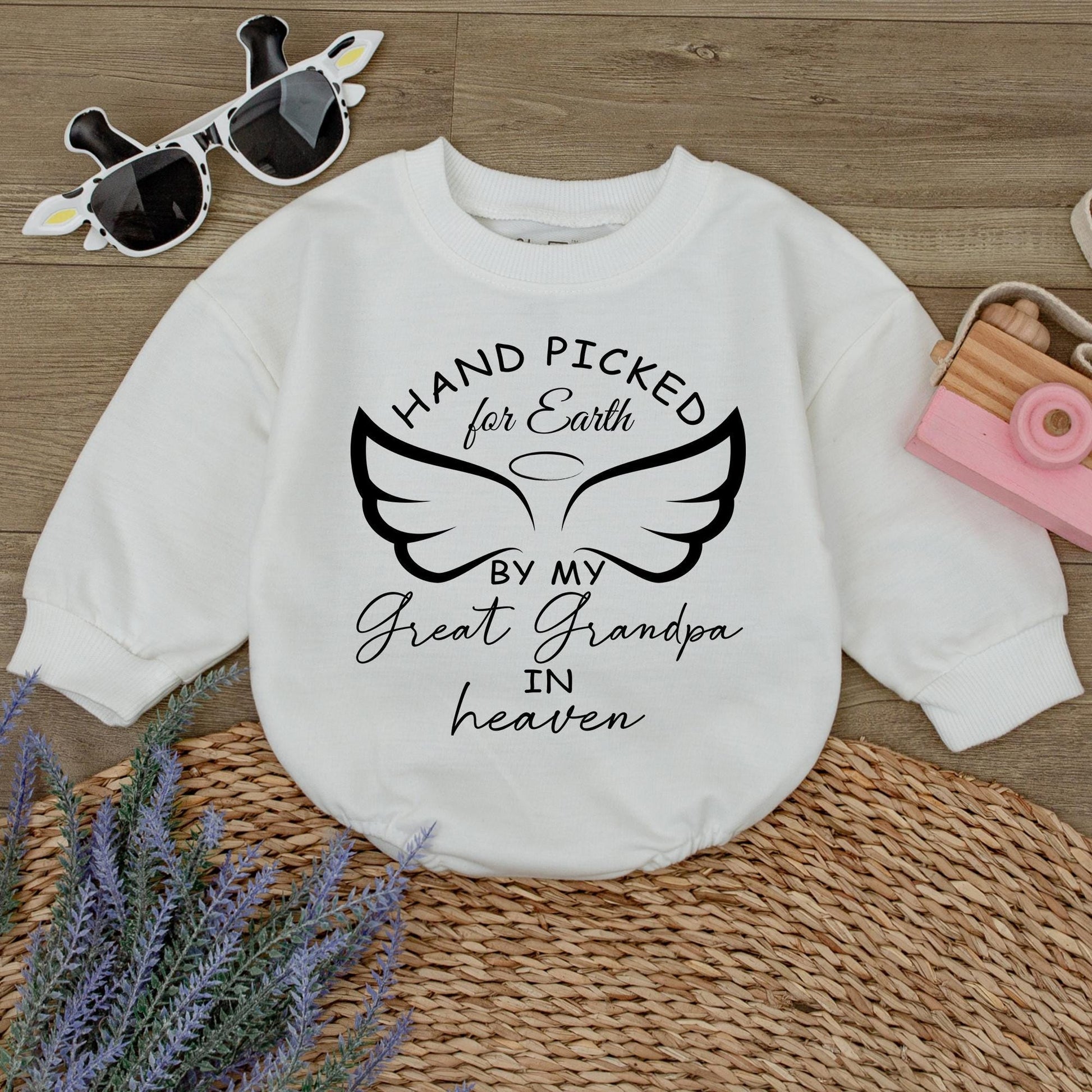 Baby Bodysuit Hand picked for Earth by Great Grandpa in Heaven Angel Wings Baby Clothes Newborn Romper Shower Gift