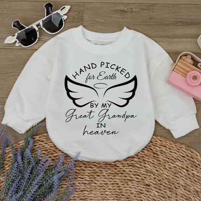 Baby Bodysuit Hand picked for Earth by Great Grandpa in Heaven Angel Wings Baby Clothes Newborn Romper Shower Gift