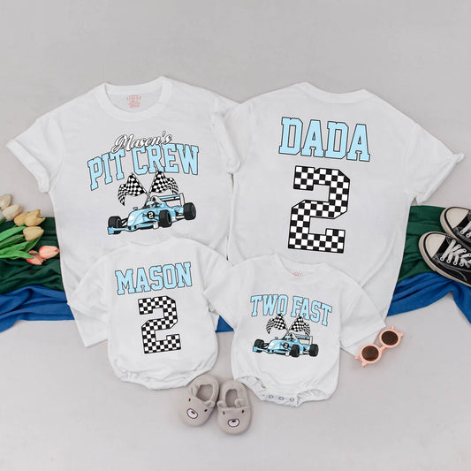 Matching Pit Crew Family Birthday Shirts, Personalized Race Car Outfits for 2nd Birthday Boy, Custom Race Car Gifts