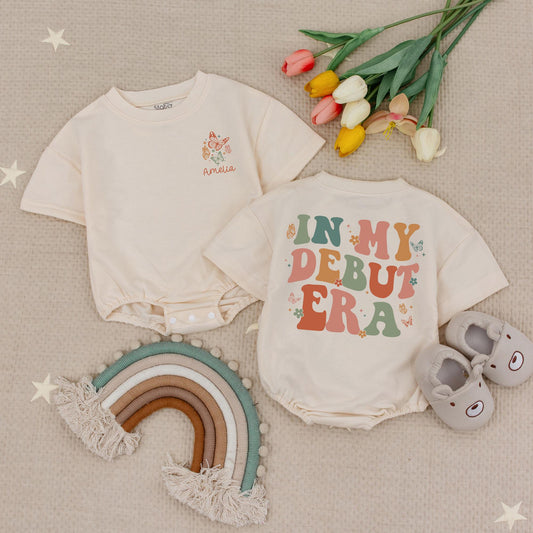 Custom Debut Era Romper for Baby Personalized Name Retro Natural One Birthday Outfit Shower Gift