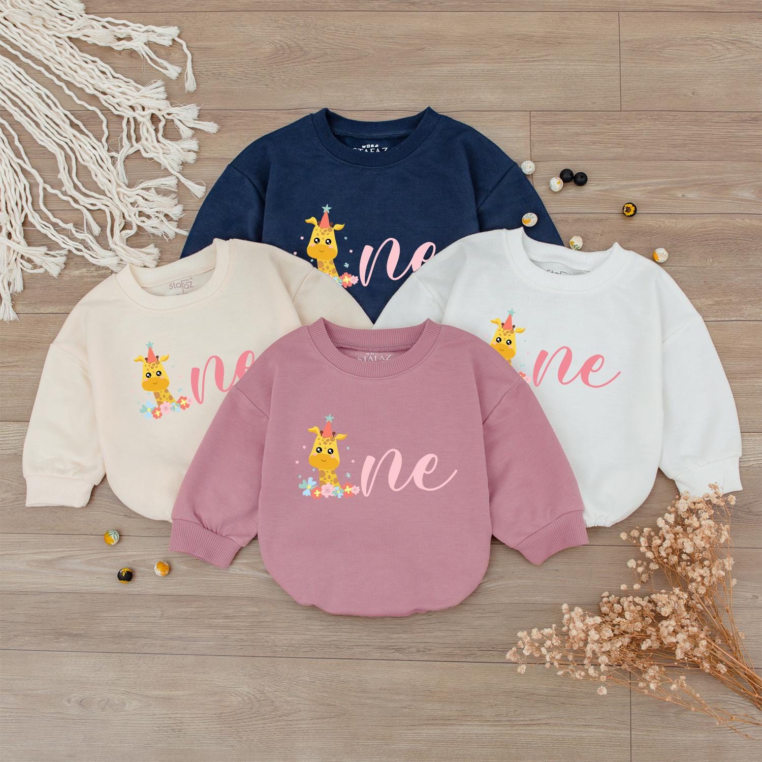 Giraffe One Birthday Outfit Baby Girl Boy Party Clothes Personalized First Birthday Romper Whimsical Flowers Cartoon Party Hat Cute 1st Birthday Gift 139 chars