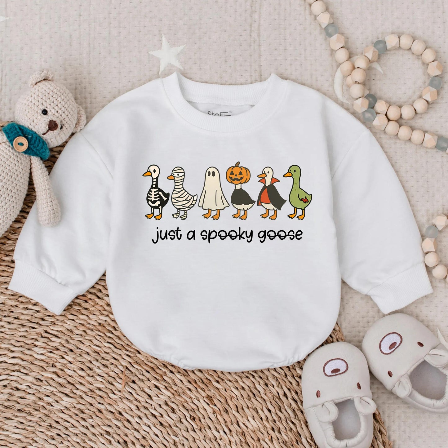 Spooky Goose Halloween Baby Romper Sweatshirt Outfit, Cute Toddler Fall Clothes, Funny Goose Costume Gift, Spooky Season