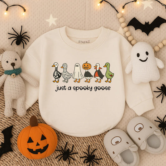 Spooky Goose Halloween Baby Romper Sweatshirt Outfit, Cute Toddler Fall Clothes, Funny Goose Costume Gift, Spooky Season