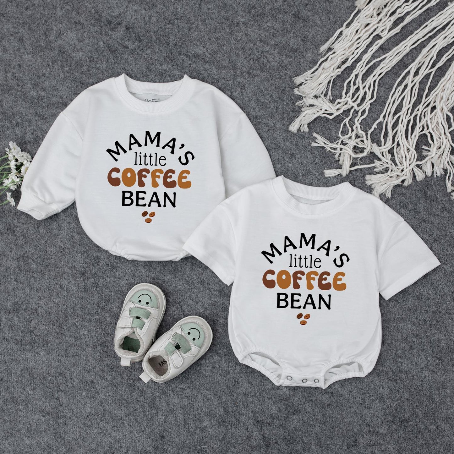 Mama's Little Coffee Bean Romper Baby Toddler Coffee Lover Outfit Long Sleeve Newborn Gift