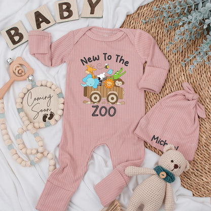 Custom New to the Zoo Baby Bodysuit Playful Jungle Animals Safari Vehicle Design Newborn Romper Cute Animal Baby Outfit Baby Shower Gift